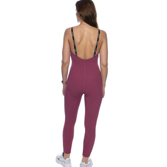NWOT Nike JDI Plunge Back Ribbed Jumpsuit Pink - Picture 4 of 12